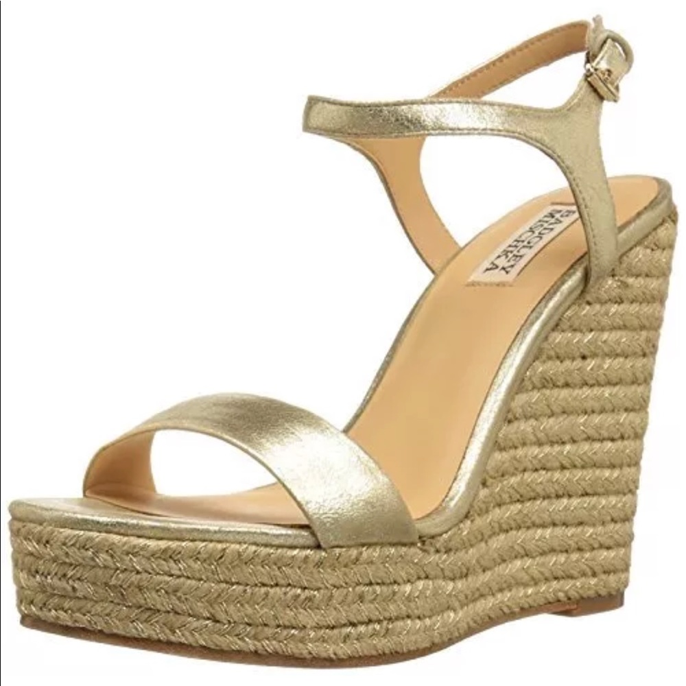 Badgley Mischka gold espadrille wedge